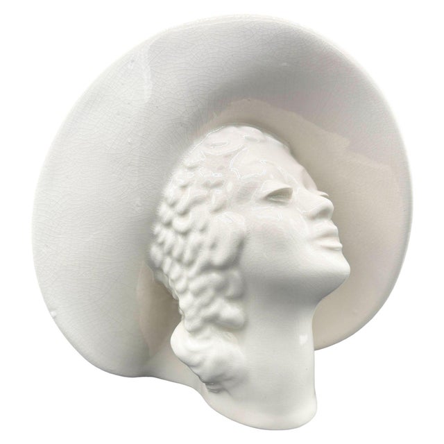 1930s 1930s Large Art Deco Hat Lady Bust White Ceramic Planter by Royal Haeger For Sale - Image 5 of 9