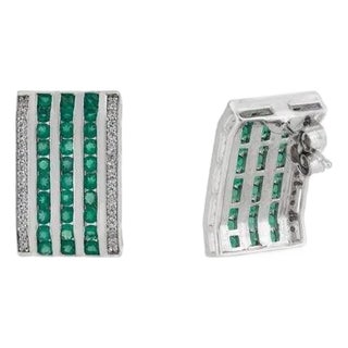 Multi-Band Green Onyx & Zircon Statement Silver Earrings- A Pair For Sale