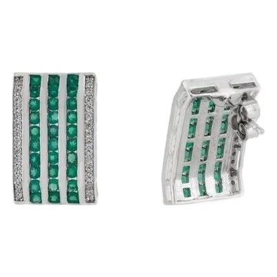 Multi-Band Green Onyx & Zircon Statement Silver Earrings- A Pair For Sale