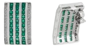 Multi-Band Green Onyx & Zircon Statement Silver Earrings- A Pair