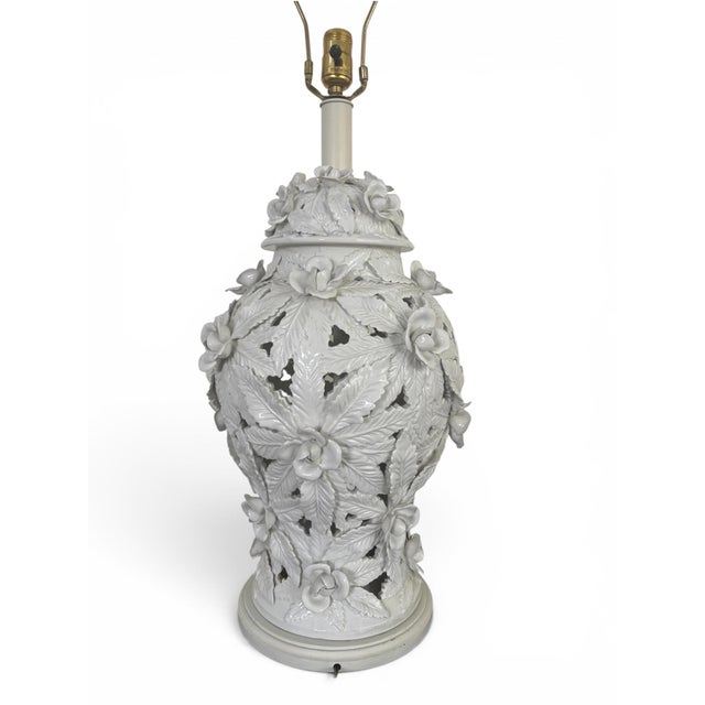 Ceramic Mid 20th Century Extra Large Porcelain Floral Table Lamp in the Style of Casa Pupo For Sale - Image 7 of 7
