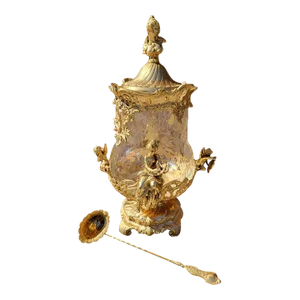 Antique French Gilt Bronze Ormolu Mounted Crystal Punch Bowl and Ladle Set