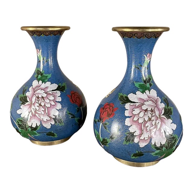Pair Antique Cloissone Vases For Sale