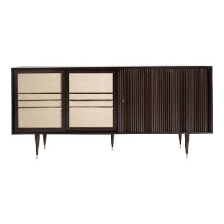 Mid-Century Brass and Walnut Credenza, Circa 1950s For Sale