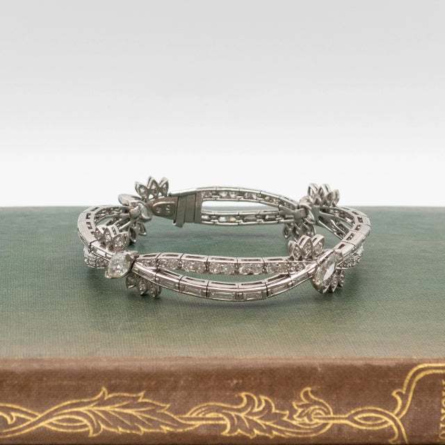 Vintage "Er" Platinum 7.10-Carat Diamond Crisscross Bracelet-Size 6.5" For Sale - Image 4 of 8