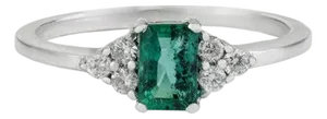 Silvorra Sterling Silver Natural Emerald Ring With Diamond Accents, Size 6