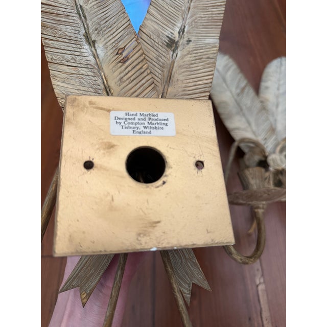 Late 20th Century Hand Marbled Feather and Bow Candle Scones- a Pair For Sale - Image 6 of 7