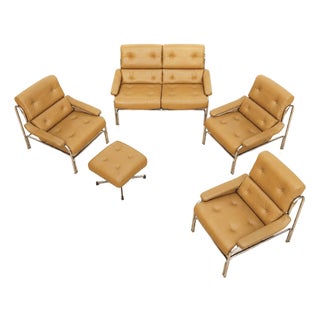 1970s Leather & Chrome 'Alpha' Sofa & Lounge Chair Set by Pieff Furniture Owned by Elton John For Sale
