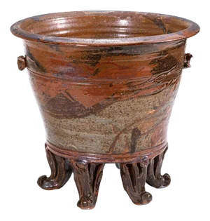 John Glick Modernist Stoneware Glazed Ceramic Footed Planter Plum Tree Pottery