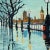 Miniature Painting of Victoria Embankment London & Houses of Parliament, Westminster in the Rain - a unique original from...