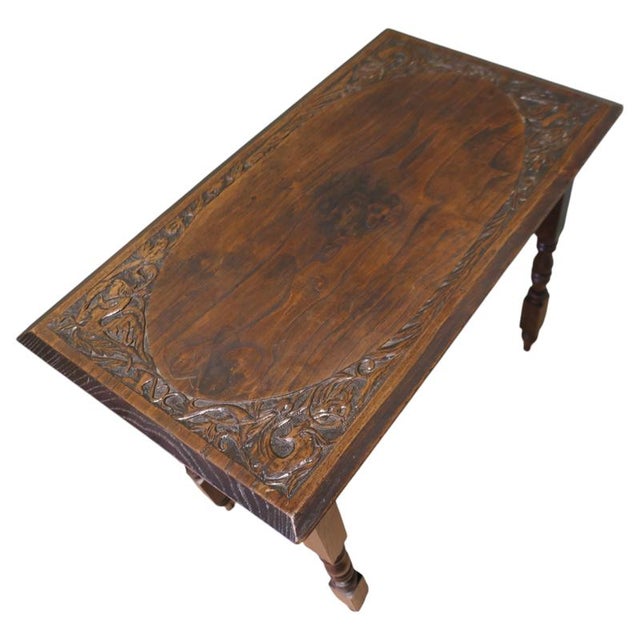 Brown Elm Side Table with Celtic Carvings For Sale - Image 8 of 8