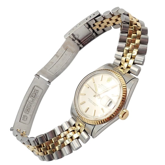 1970s 1970s Rolex Oyster Perpetual Watch Datejust 36mm Stainless 18k Gold Jubilee Band Mens For Sale - Image 5 of 11