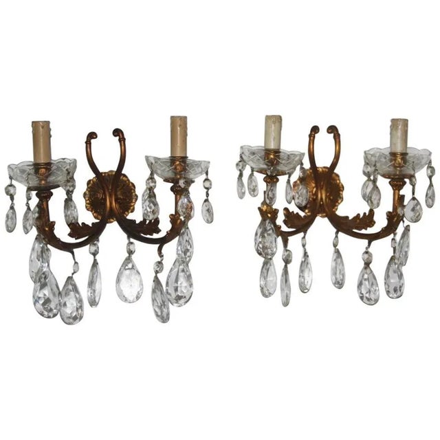 Mid-Century Italian Bronze & Crystal Sconces, 1950s, Set of 2 For Sale - Image 10 of 10