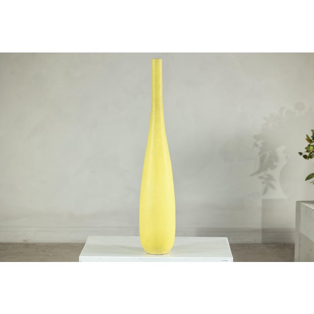 Artisan Tall Yellow Ceramic Vase with Hand-Painted Floral Motif, Sold As Is For Sale - Image 11 of 18