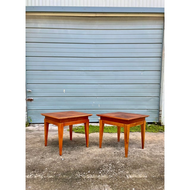 Mid-Century Modern Pair of Square Side Tables With Tapered Legs and Book-Match Tabletop For Sale - Image 13 of 13