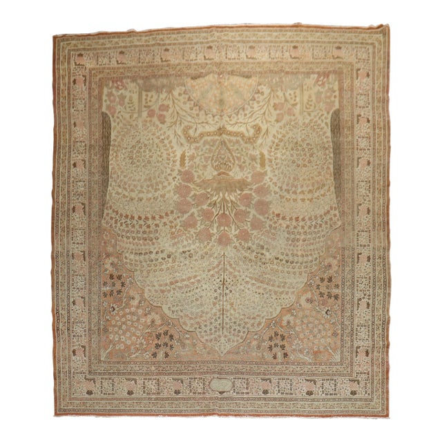 Observational Antique Persian Tabriz Room Size Rug For Sale