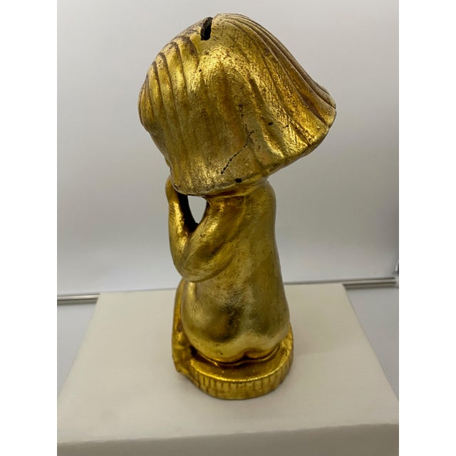1950s Vintage Gold Finish Little Girl Figurine Piggy Bank For Sale - Image 4 of 10