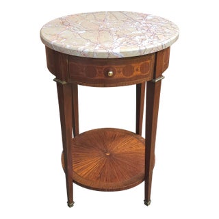 19th Century Louis XVI Style Inlaid Mahogany Marble Top Side Table With Brass Fittings For Sale
