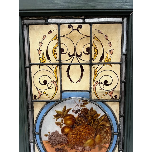 Victorian Stained Glass in Painted Frame For Sale - Image 3 of 5