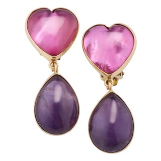 Heart Amethyst Clip Earring For Sale