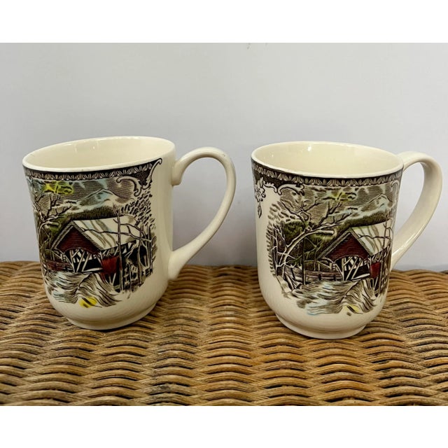 English English Johnson Bros. "The Friendly Village" Coffee Mugs- a Pair For Sale - Image 3 of 8