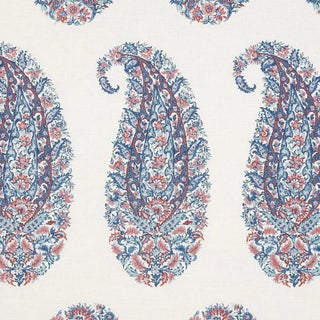 Sample- Schumacher Shirala Paisley Fabric in Delft & Rose For Sale