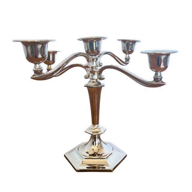 French Art Deco Silver-Plated Five-Light Candelabra, 1920 For Sale - Image 3 of 9