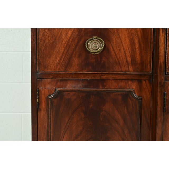 Baker Furniture Style Georgian Flame Mahogany Breakfront Bookcase Cabinet With Drop Front Secretary Desk For Sale - Image 11 of 16