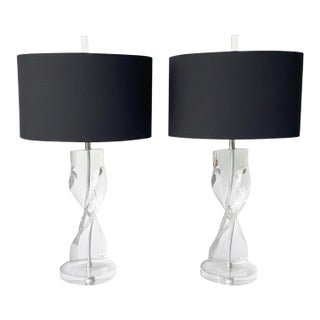 1970’s Herbert Ritts Attributed for Astrolite Hollywood Regency Lucite Helix Table Lamps - A Pair For Sale