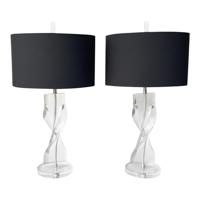 1970’s Herbert Ritts Attributed for Astrolite Hollywood Regency Lucite Helix Table Lamps - A Pair For Sale