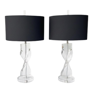 1970’s Herbert Ritts Attributed for Astrolite Hollywood Regency Lucite Helix Table Lamps - A Pair