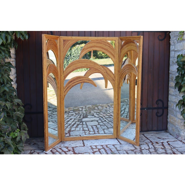 Bamboo Palm Tree Mirror Screen attributed to Vivai del Sud, Italy, 1970s For Sale - Image 4 of 10