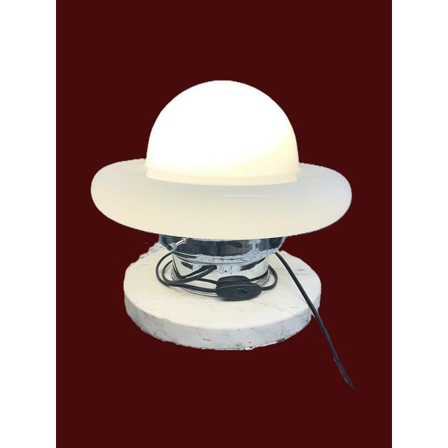 Space Age UFO Table Lamp in Steel with Marble and Opaline Glass, 1970s For Sale - Image 3 of 14