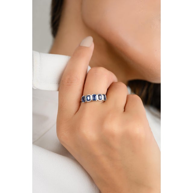 Not Yet Made - Made To Order 18k White Gold Blue Sapphire Stacking Ring Size 6 For Sale - Image 5 of 12