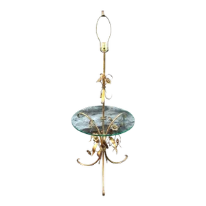 Mid Century Italian Gilt Tole Metal Flowers Floor Lamp Table
