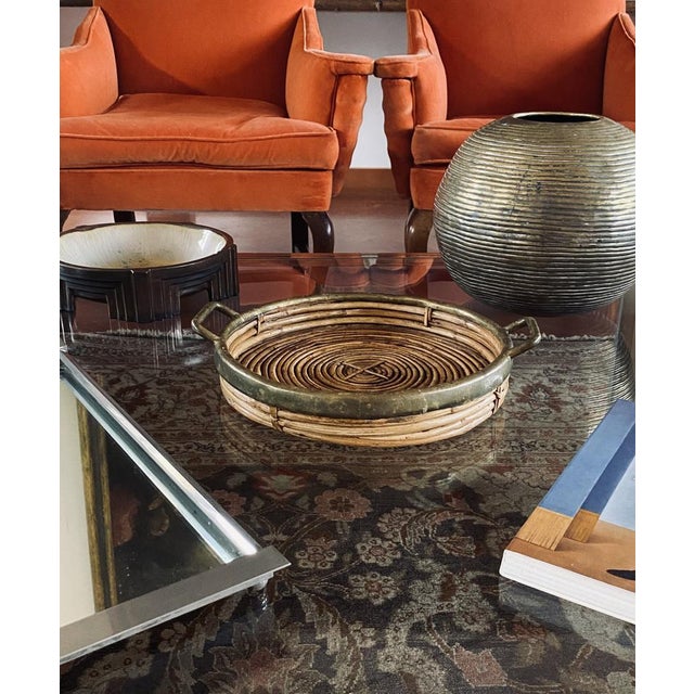 Hollywood Regency Brass and Wicker Bowl, Italy, 1970s For Sale - Image 4 of 18