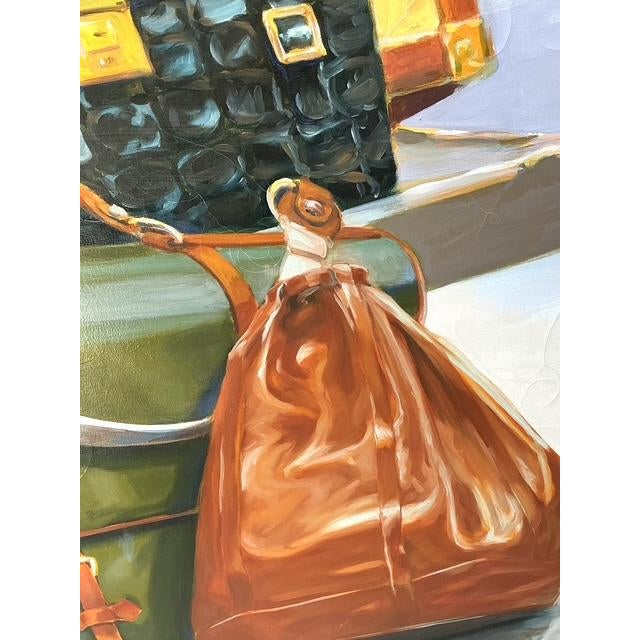 Wood Vintage Monumental Original Still Life of Stacked Luggage For Sale - Image 7 of 12
