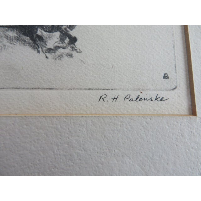 Off-white Early 20th Century Antique R.H. Palenske "Joining the Circle" Original Etching Print For Sale - Image 8 of 11