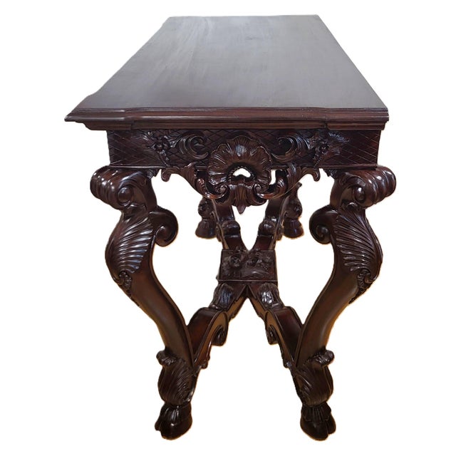 1930s Irish Style Sideboard Carved Mahogany North Wind Face Console Table For Sale - Image 5 of 17