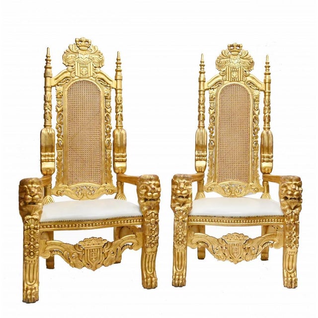Set of Hand Carved Gilt Throne Armchairs with Lions Heads For Sale - Image 10 of 10