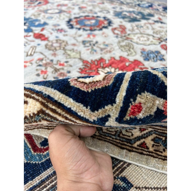 Ivory Serapi Floral Modern Style Wool Rug With Ivory & Navy Blue Field 6x9 For Sale - Image 8 of 12