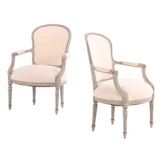 A Pair of French Louis XV Style Open Arm Chairs, Circa 1920. For Sale