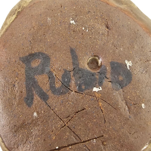 Brown Small Hand Thrown Organic Studio Pottery Bowl Signed Rubio c.1990s For Sale - Image 8 of 8