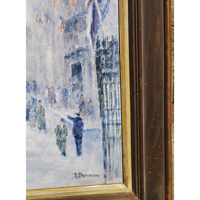 Post Impressionist "1930s Wall Street on Snowy Afternoon" Signed by Gail Sherman Corbett (1871-1952) For Sale - Image 3 of 6