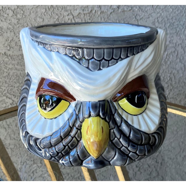 Figurative Whimsical Late 20th-Century Studio Pottery “Two-Faced” Owl Earthenware Cachepot For Sale - Image 3 of 18
