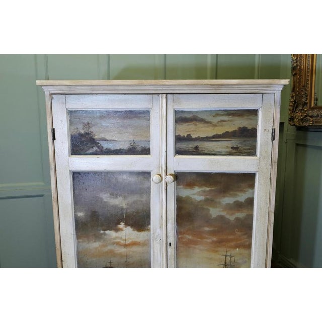 Hand Painted Cabinet with Four Oil Seascape Paintings For Sale - Image 3 of 8