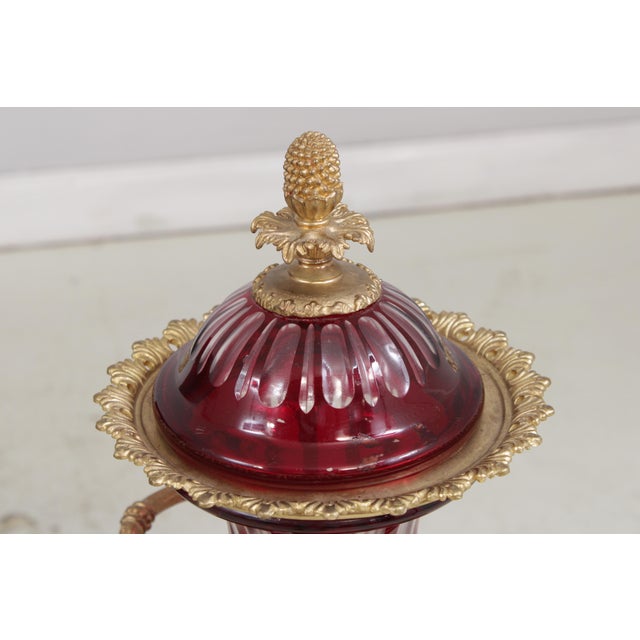 Pair Palatial Bohemian Cut to Clear Crystal Bronze Urns For Sale - Image 14 of 18