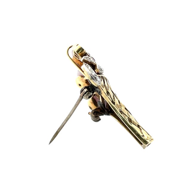 Modern Mid 20th Century 14k Gold Floral Bouquet Vintage Brooch With Diamonds, Pink Sapphire & Amethyst For Sale - Image 3 of 5