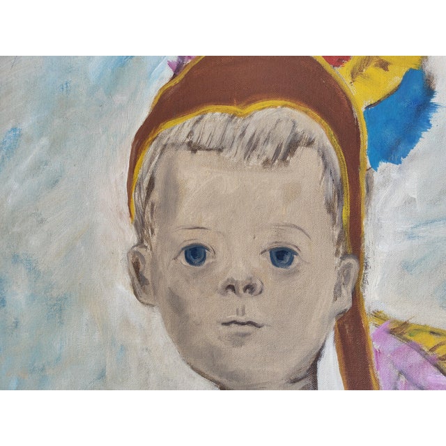 This mid-century oil portrait painting on canvas of a little boy is by the Woodstock Art Colony artist Carolyn Haeberlin...