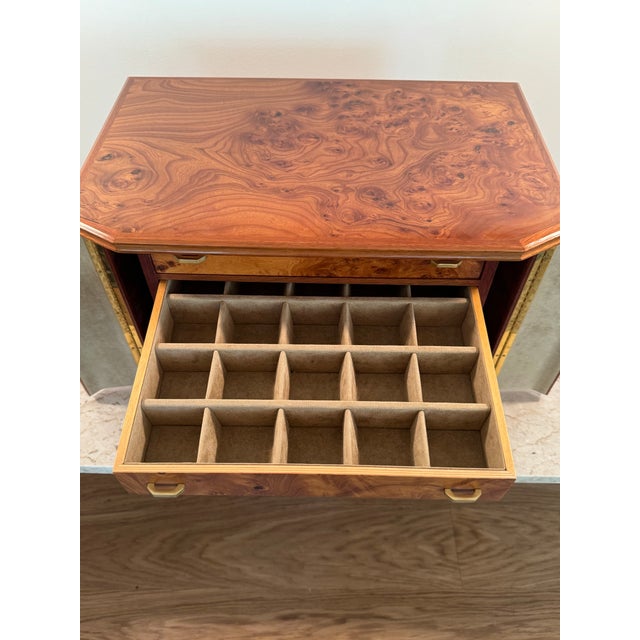 Wood Heavy Large Burlwood Jewelry Box Chest Safe With Locks and Beige Lining, Made in Italy For Sale - Image 7 of 12